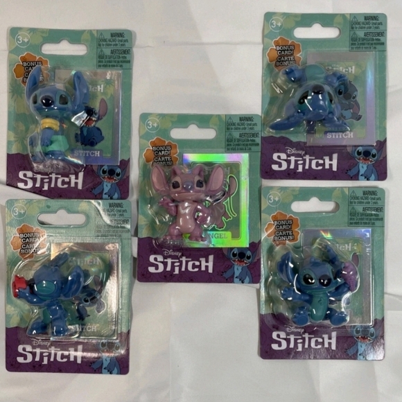 Disney Stitch Complete Set Of 5 Mini Figures W/ BONUS HOLOGRAPHIC CARDS - Picture 1 of 6